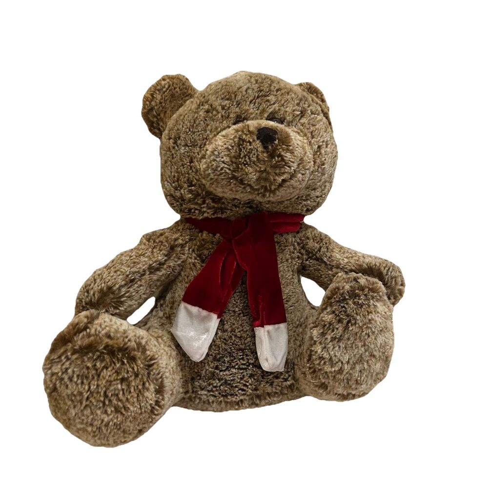 Homerbest Brown Teddy Bear Plush Red Christmas Holiday Scarf 12" Stuffed Toy